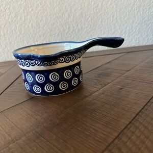 Polish Pottery Blue and White Ceramic Saucepan Bolesławiec Poland